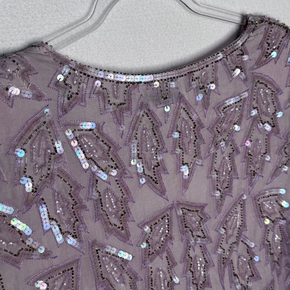 Vintage 1980s Emily Daniel Silk Beaded Sequin Leaf Hem Top Skirt Set Large - Picture 13 of 16